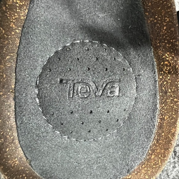 Teva Mahonia Wedge Sandals Cross Strap Black Leather Women's 9.5 - Picture 8 of 9